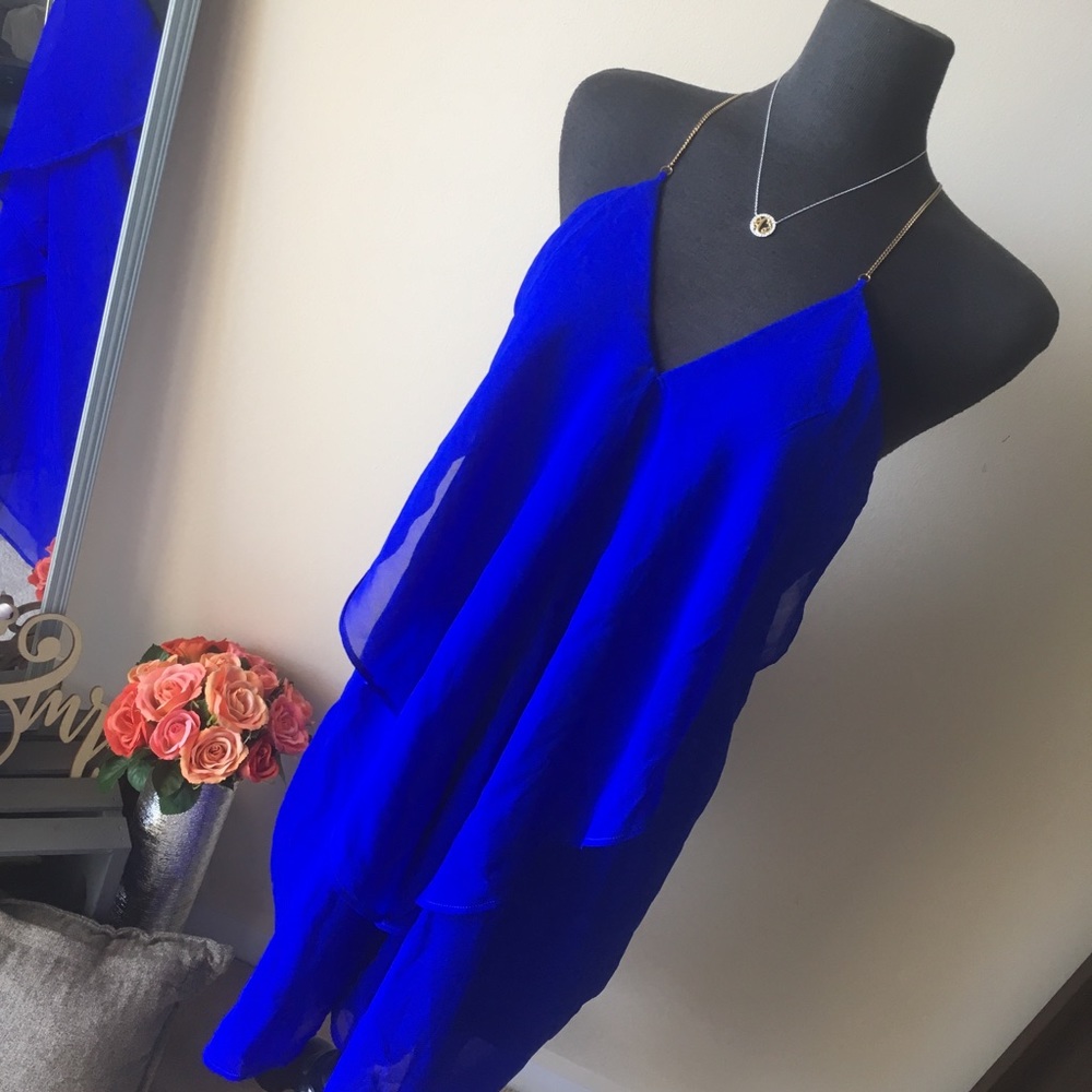 Blue Flowy Layered Dress Size Large W/ Tags